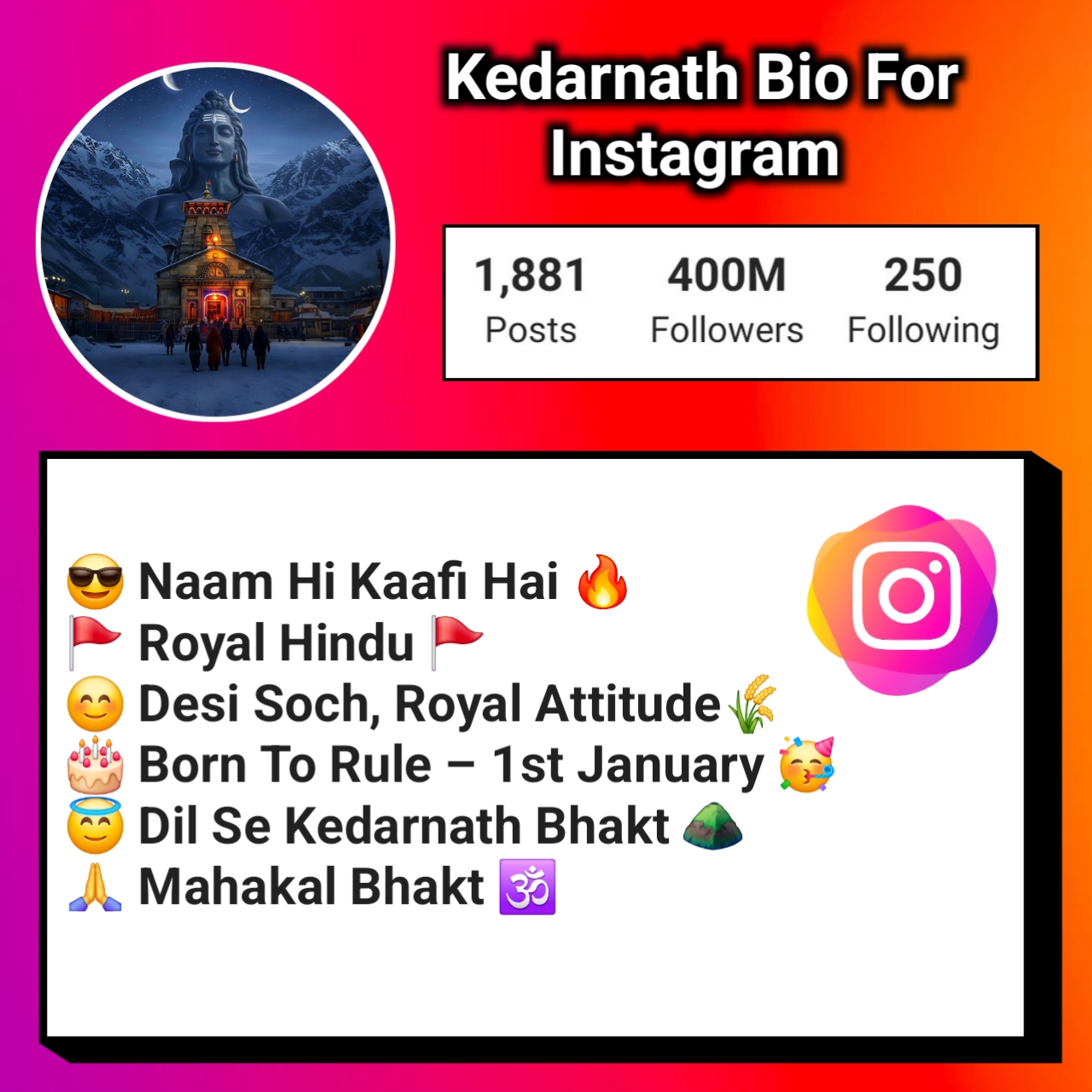 Kedarnath Bio For Instagram